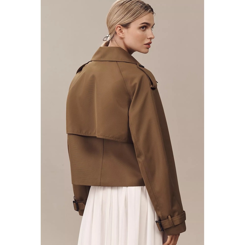 NWT Anthropologie Cropped Trench Coat XS Brown Tan Double Breasted Jacket $158 - Picture 3 of 13